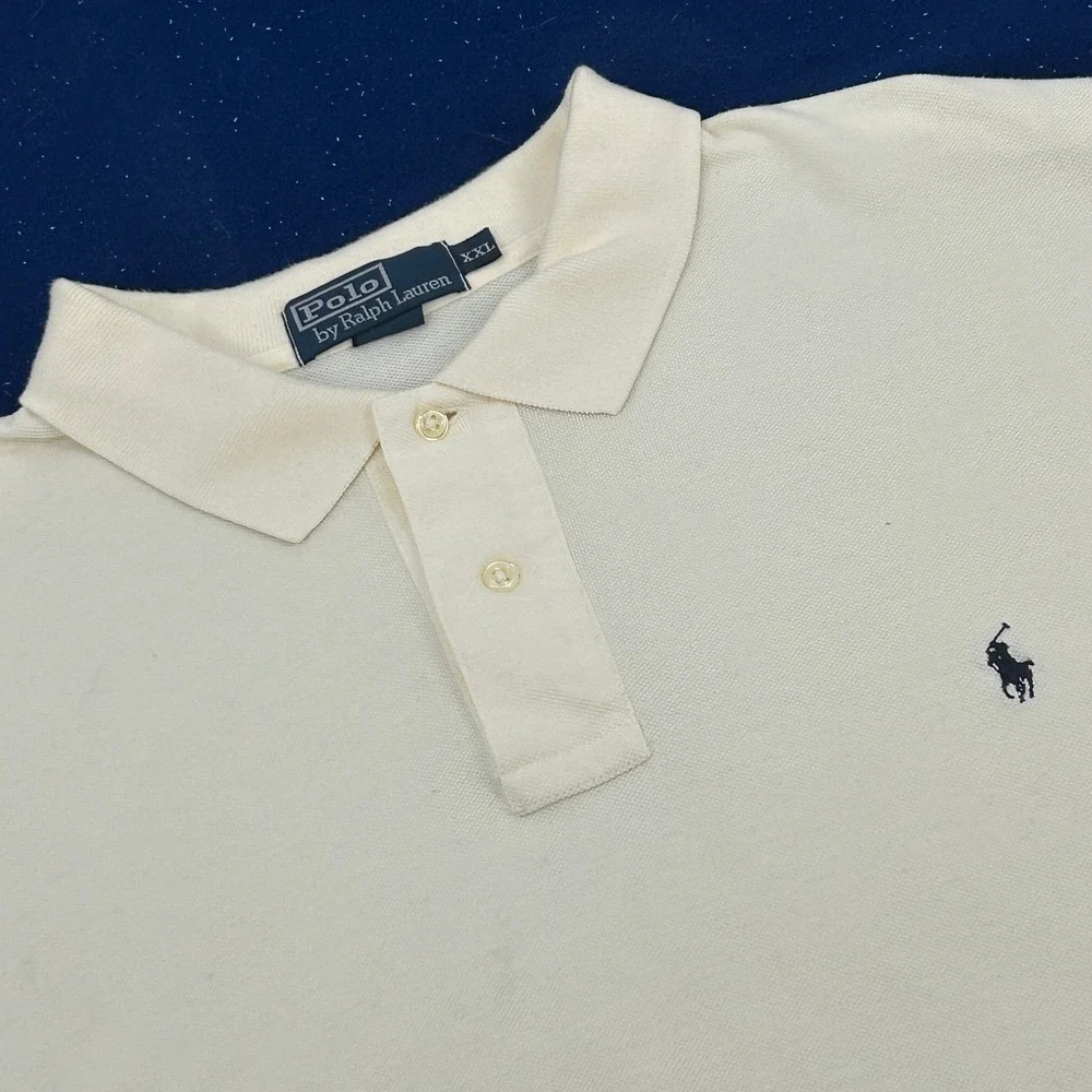 Polo Ralph Lauren Polo Shirt Mens XXL Cream Long Sleeve Pique Cotton Pony Logo